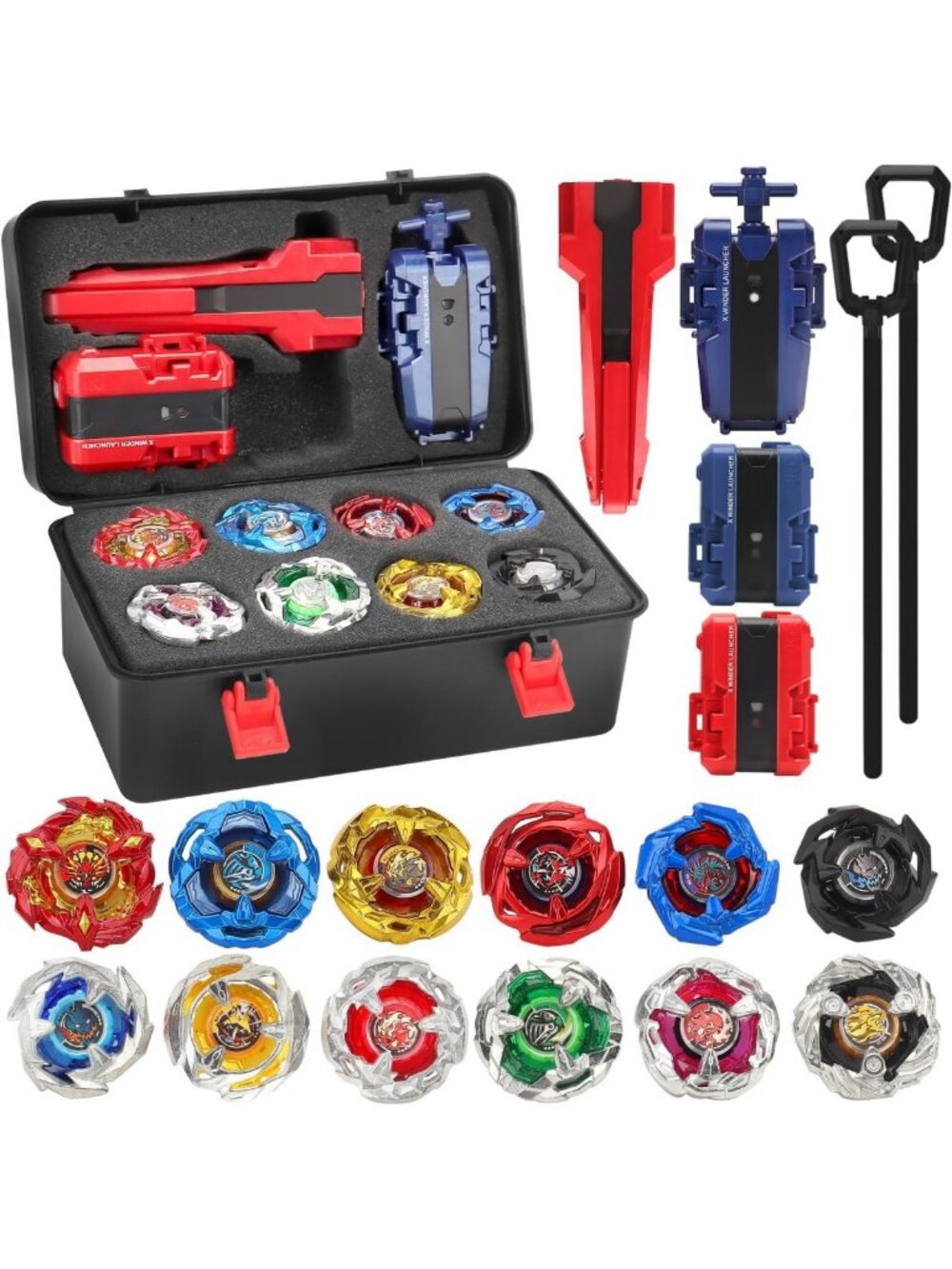 12 Spinning Tops Gyro Toy Set with 3 Launchers & Storage Box - Fun Battle Game!